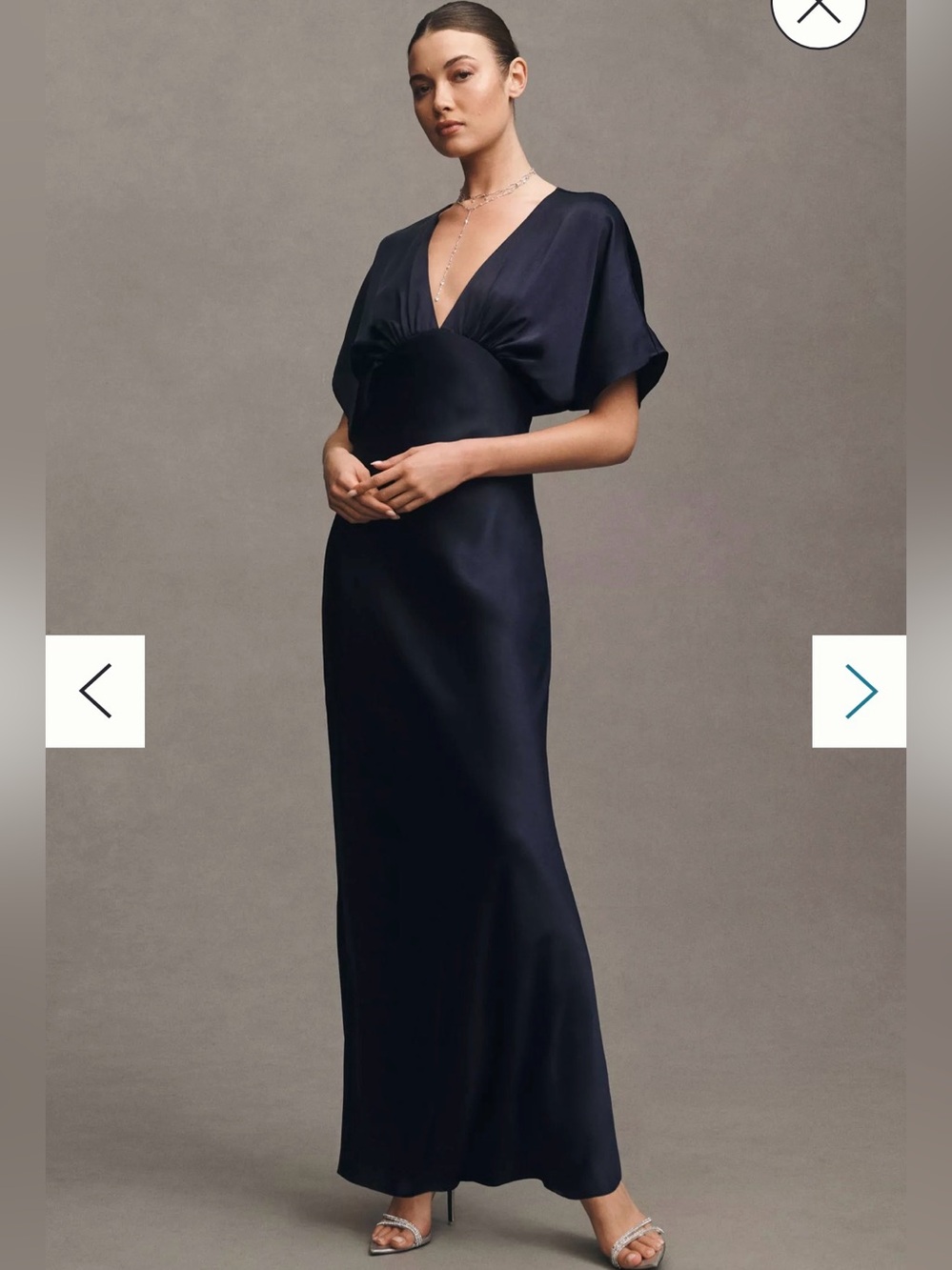 BHLDN | Amelia Deep-V Flutter-Sleeve Satin A-Line Gown small 4